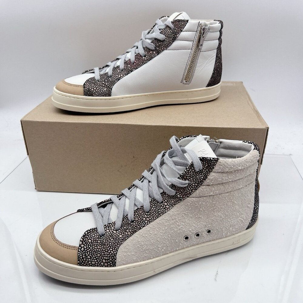 P448 Metallic Skate High Top Sneaker White Beige Womens EU 40 US 9- 9.5 - Picture 2 of 13